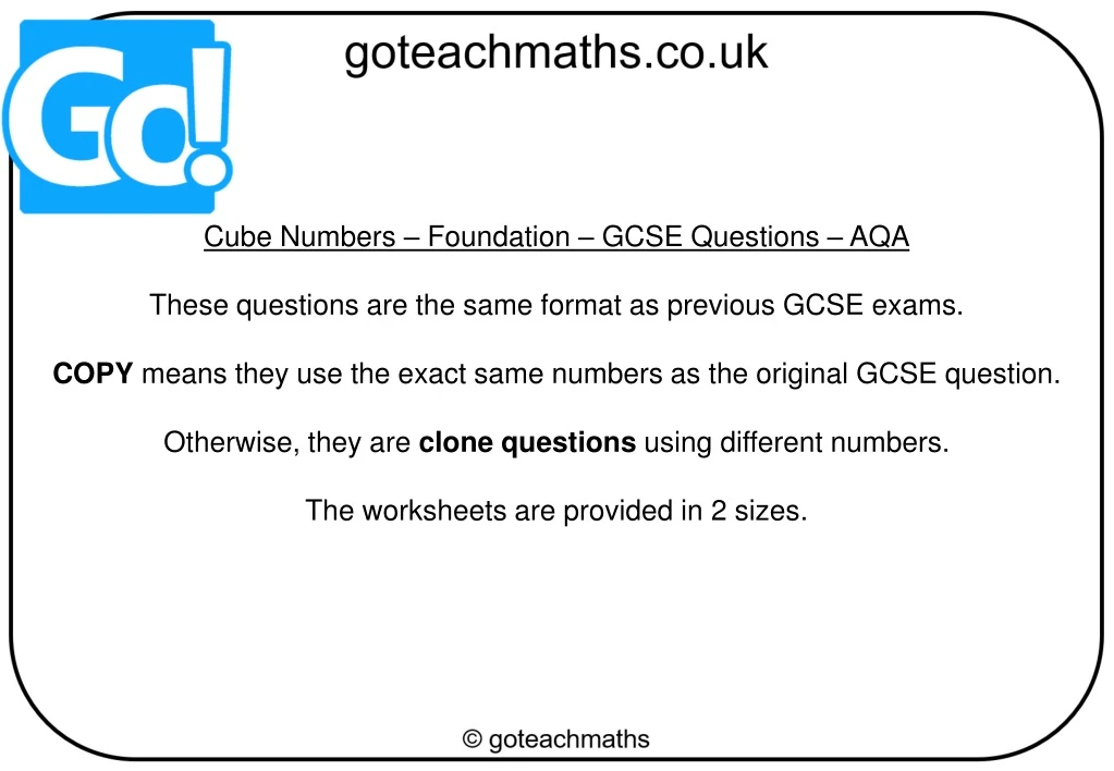 PPT - Cube Numbers – Foundation – GCSE Questions – AQA PowerPoint ...