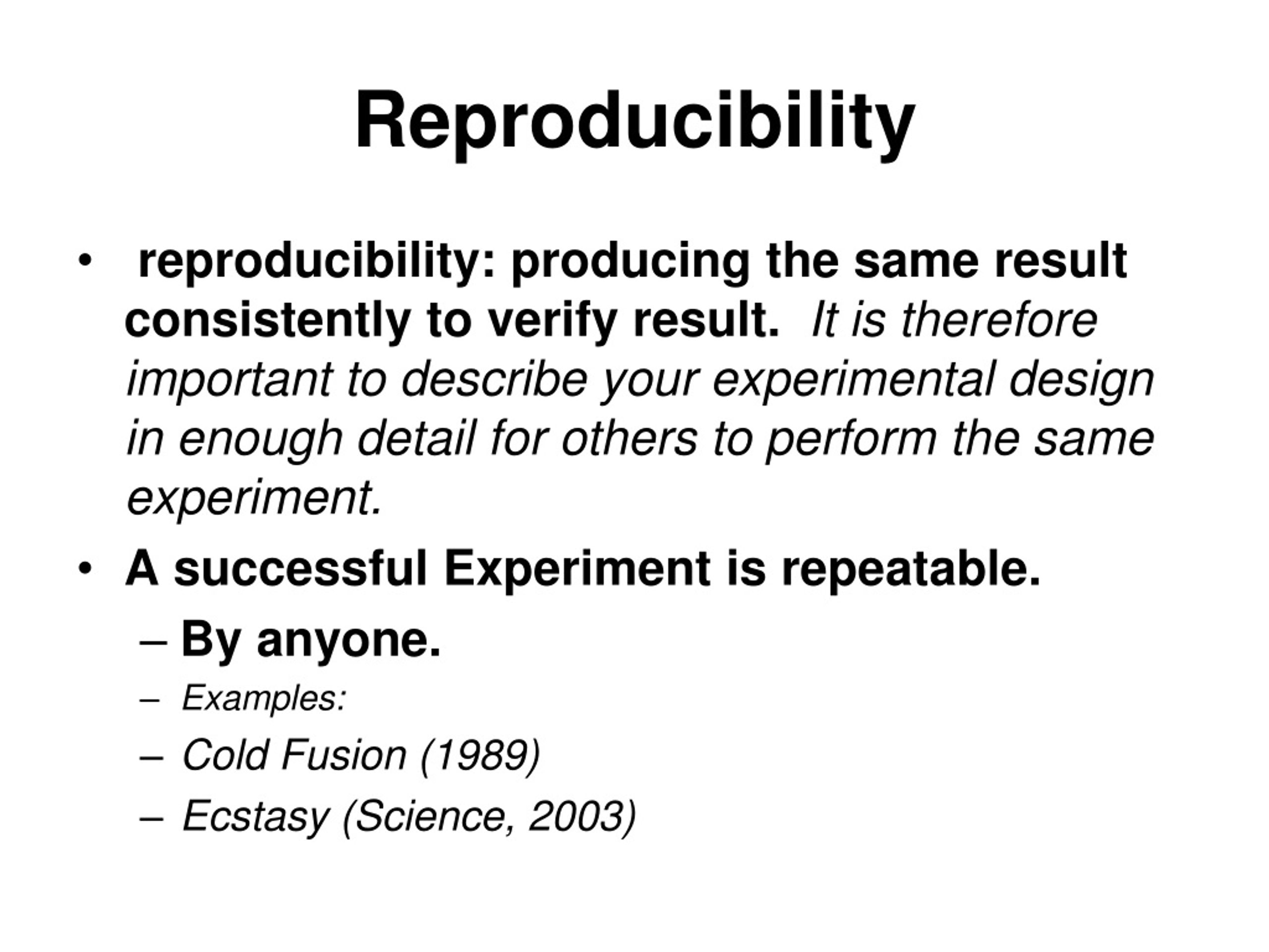 reproducible experiment results