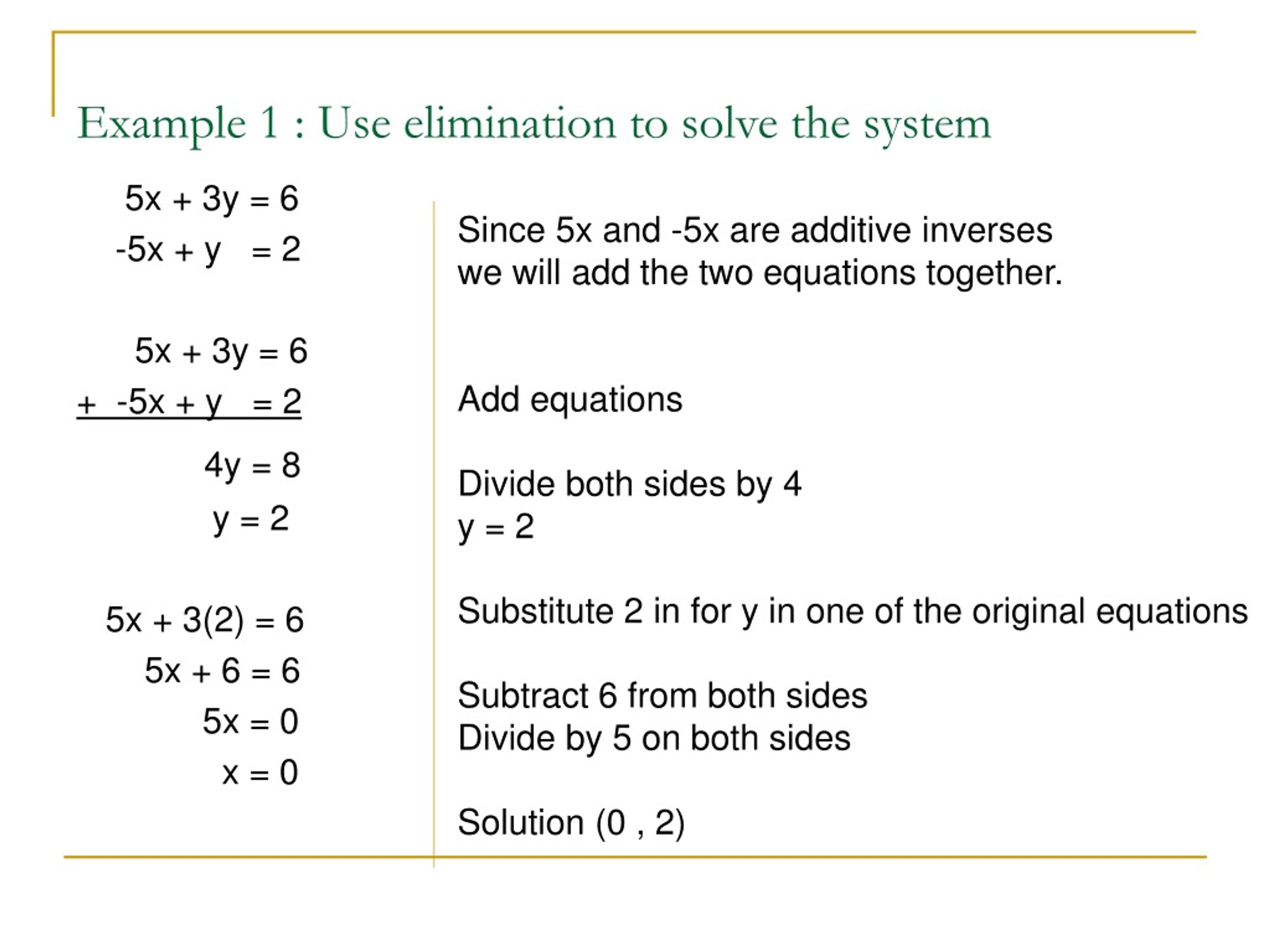 Ppt - 5.3 Elimination Using Addition And Subtraction Powerpoint 