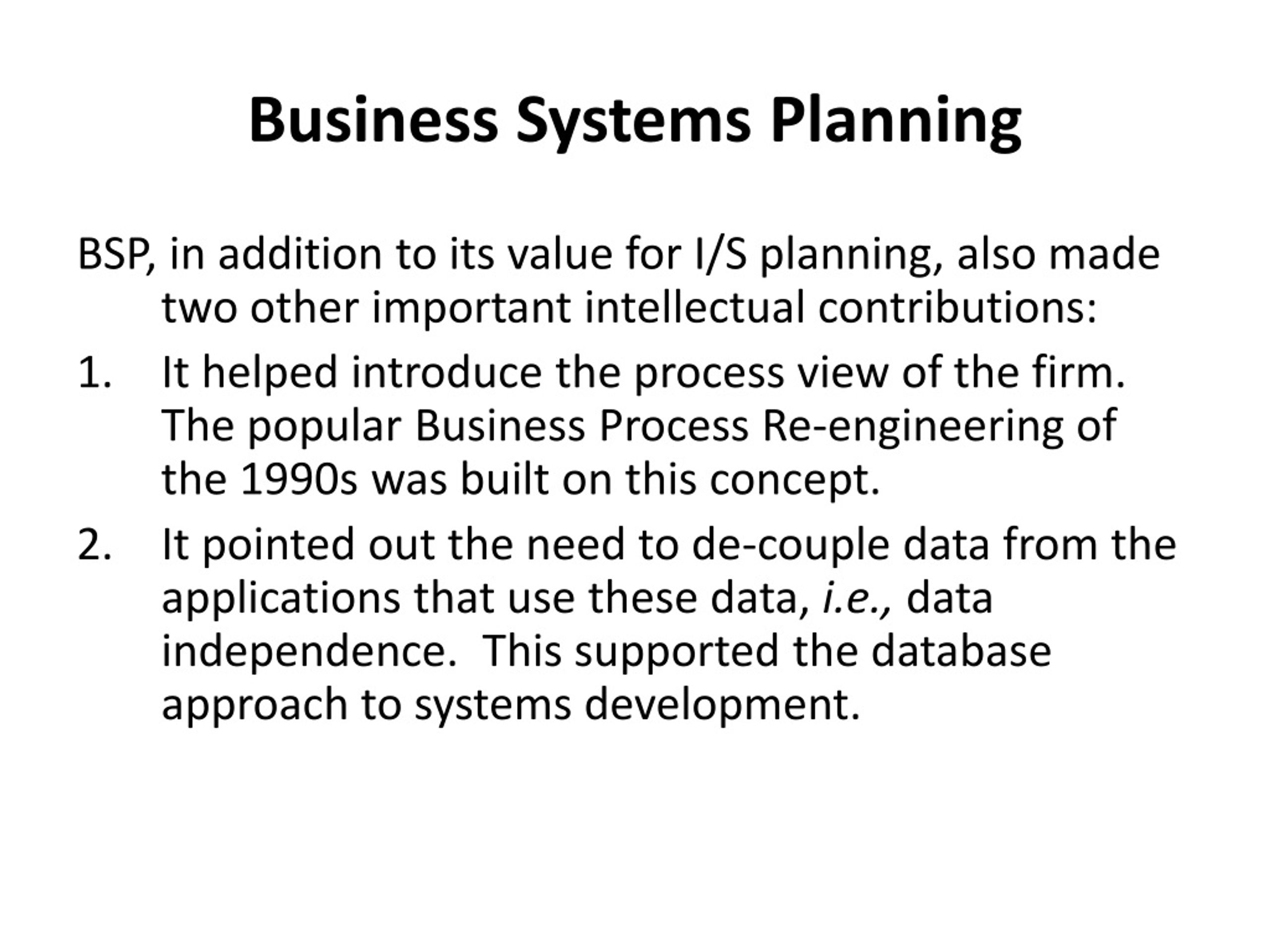 explain business systems planning (bsp)