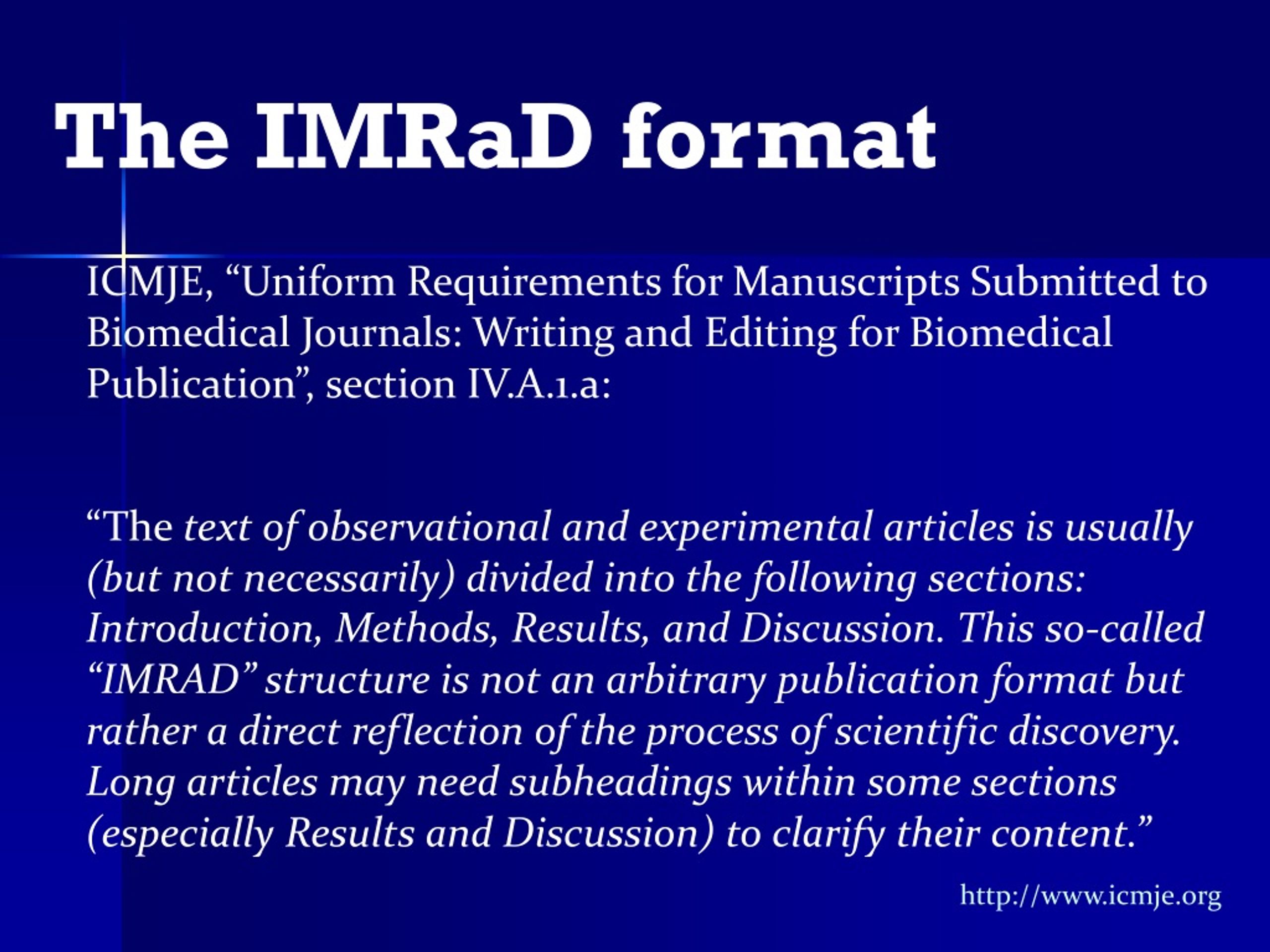 Implementation methods. Формат IMRAD. Структура IMRAD. IMRAD Introduction. Модель статьи IMRAD.