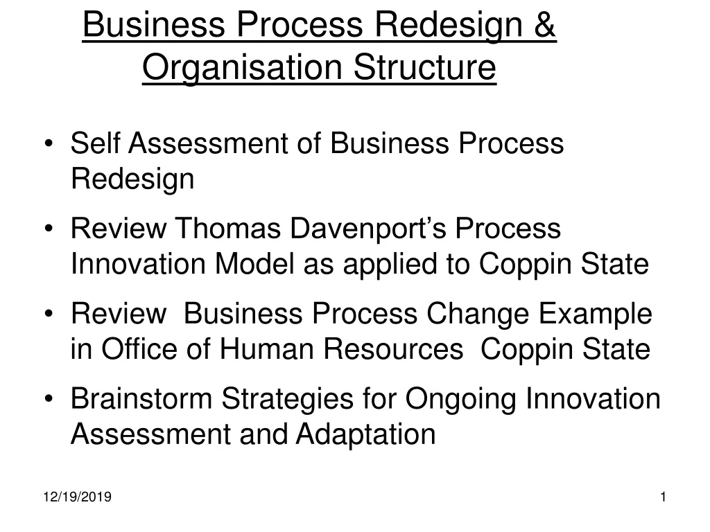 PPT Business Process Redesign & Organisation Structure PowerPoint