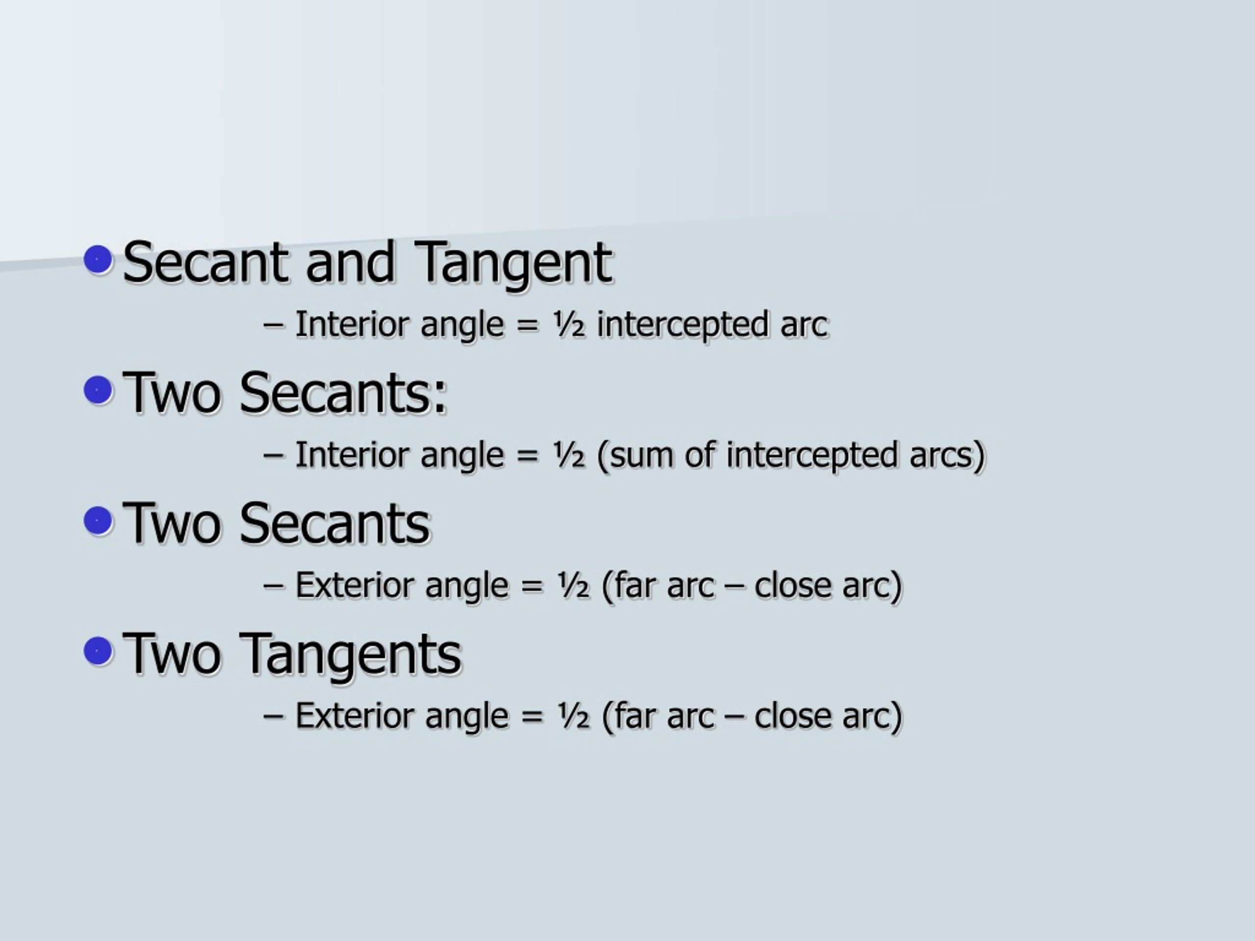 Ppt Lesson 10 6 Secants And Tangents And Angle Measures Powerpoint Presentation Id9105440