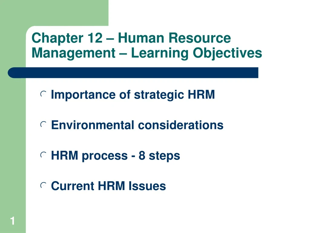 PPT - Chapter 12 – Human Resource Management – Learning Objectives ...