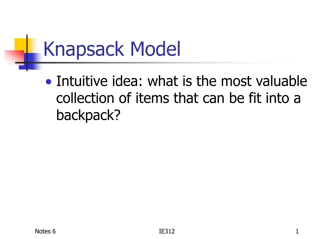 knapsack model n.