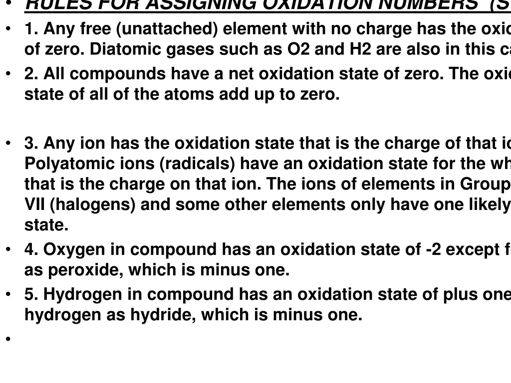 rules for assigning oxidation numbers states n.