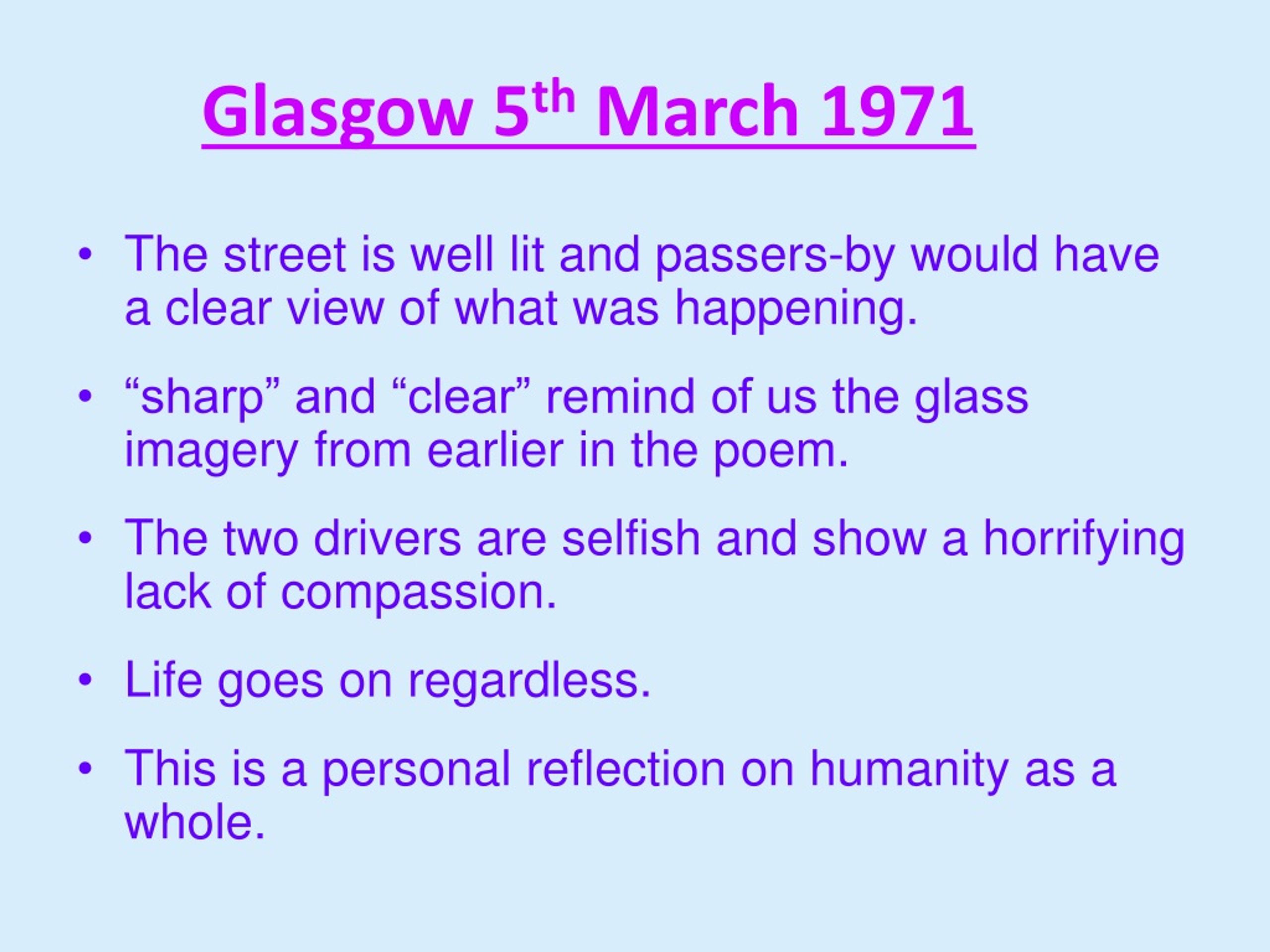 glasgow 5th march 1971 critical essay