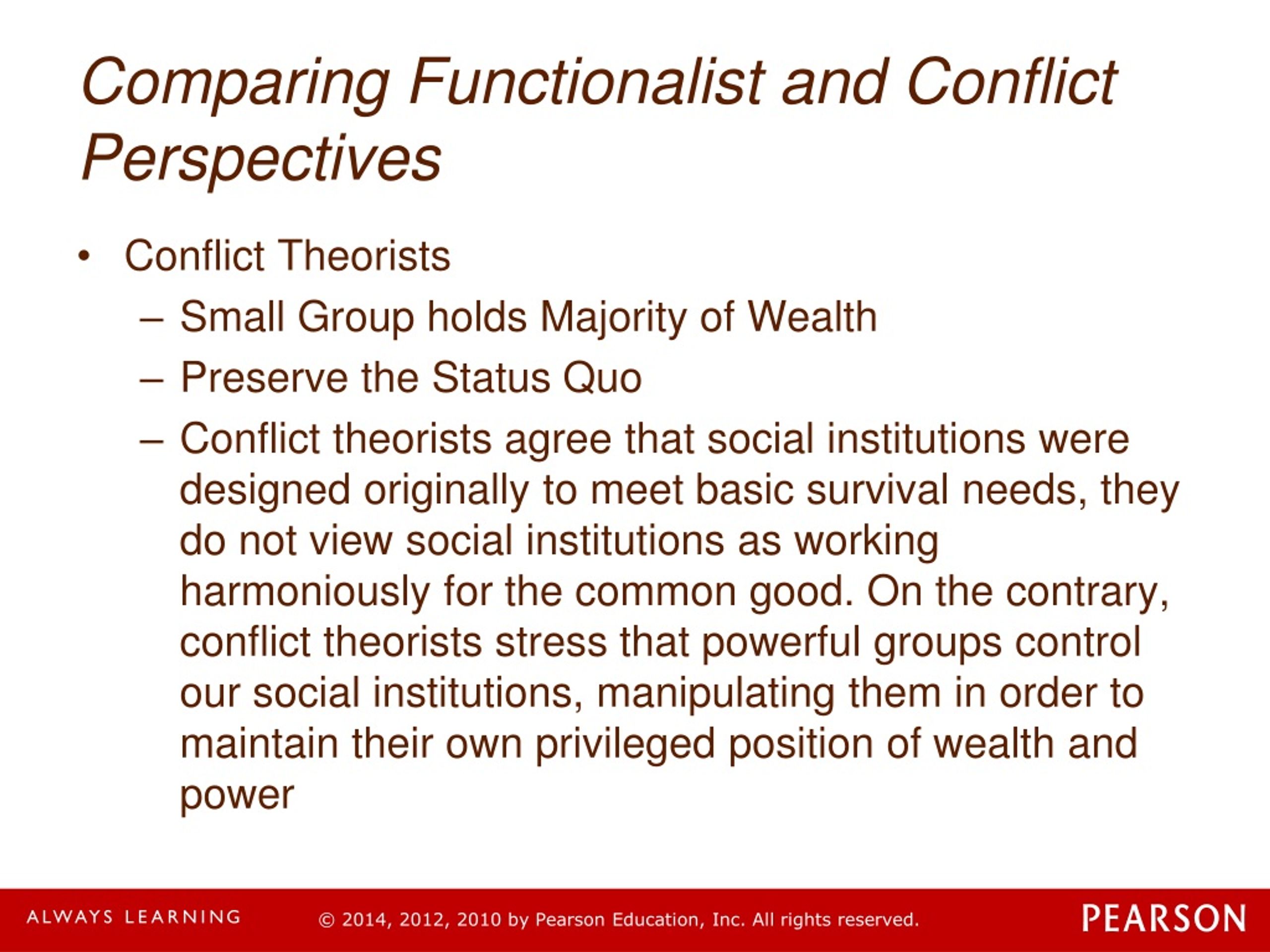 compare structural functionalism and conflict theory