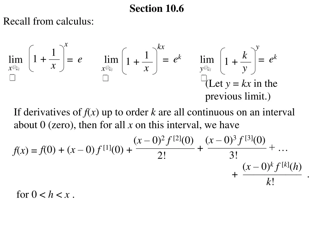 section 10 6 recall from calculus lim lim lim n.