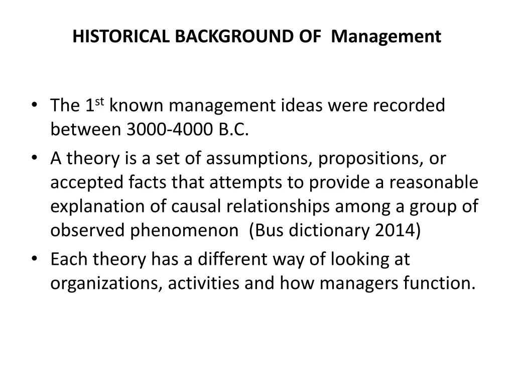 PPT - HISTORICAL BACKGROUND OF Management PowerPoint Presentation, Free ...