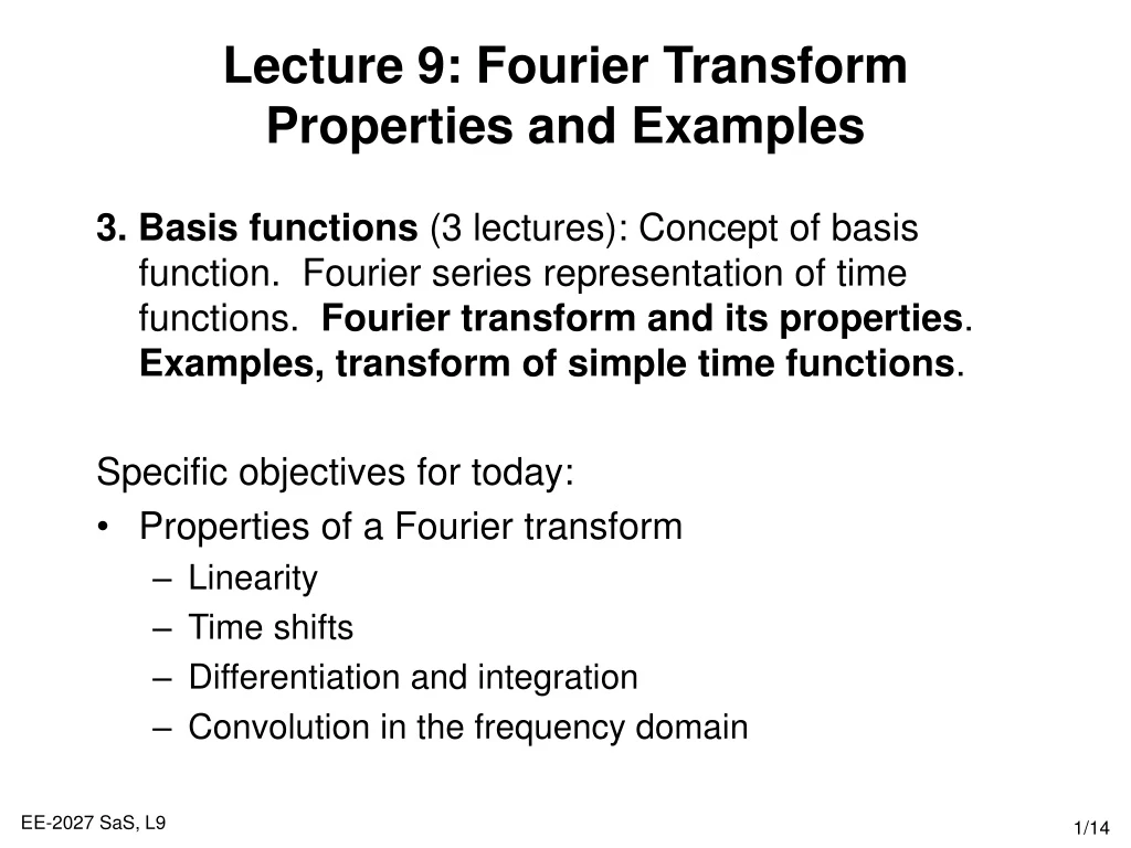 PPT - Lecture 9: Fourier Transform Properties And Examples PowerPoint ...