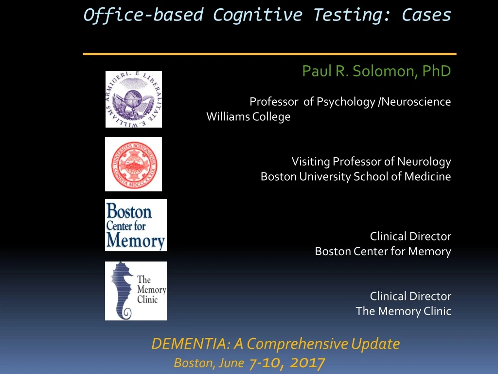 office based cognitive testing cases n.