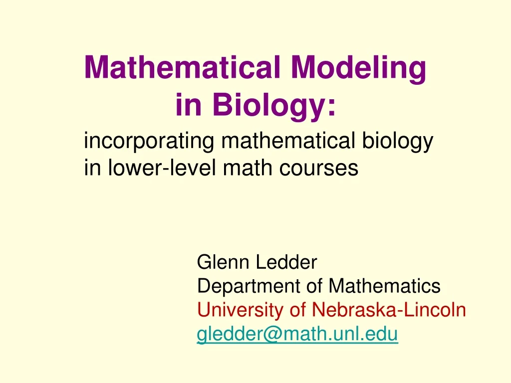 PPT - Mathematical Modeling In Biology: PowerPoint Presentation, Free ...