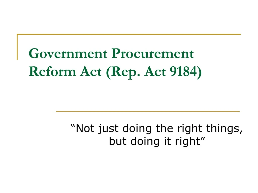 PPT - Government Procurement Reform Act (Rep. Act 9184) PowerPoint ...