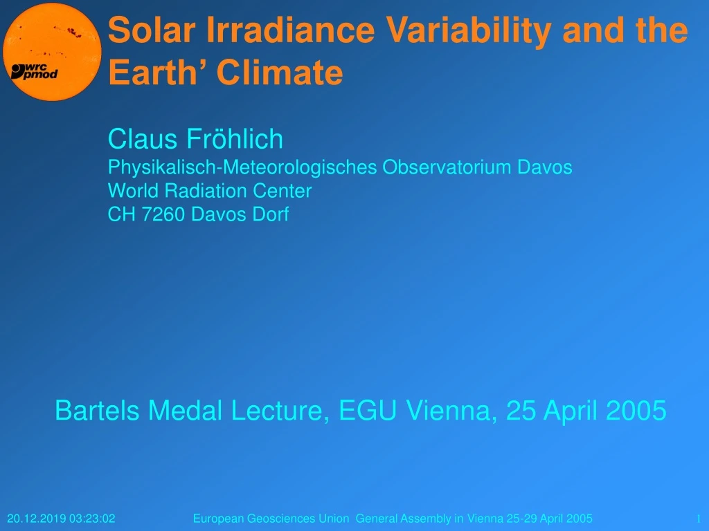 solar irradiance variability and the earth climate n.