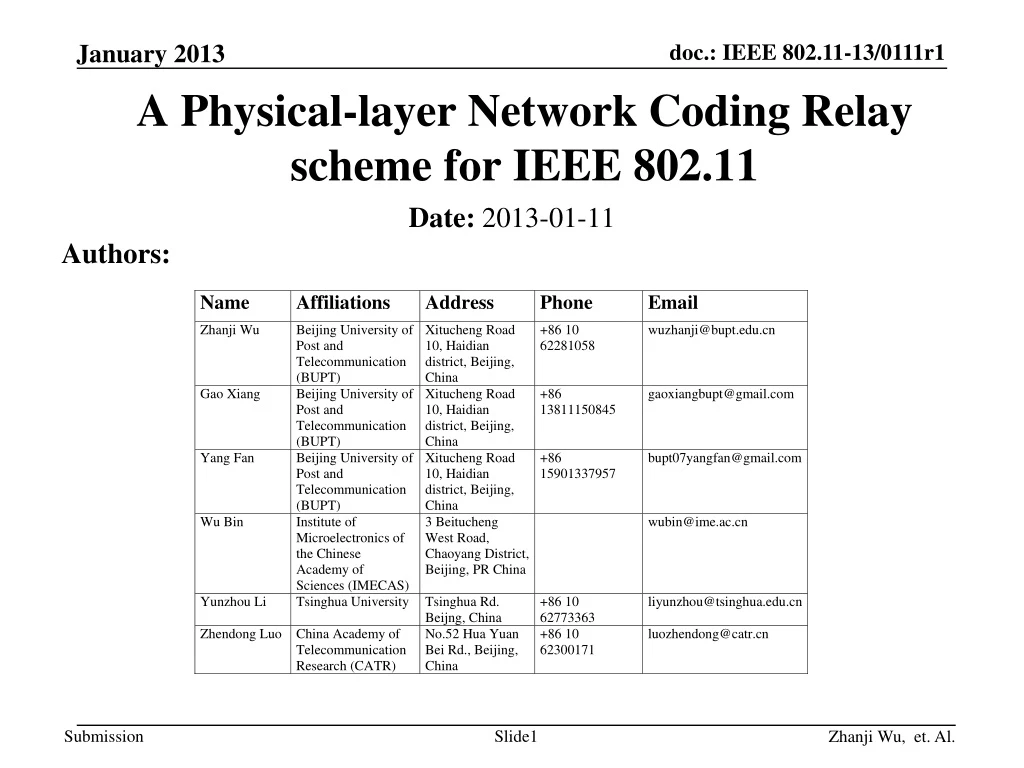 PPT - A Physical-layer Network Coding Relay Scheme For IEEE 802.11 ...