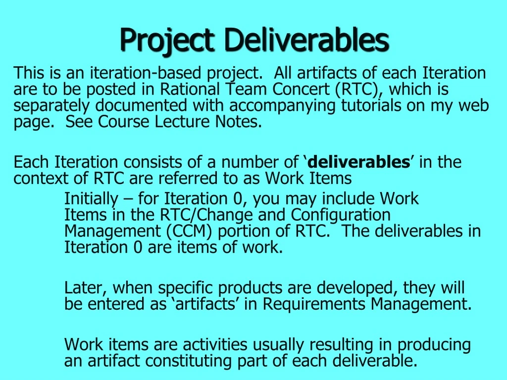 project deliverables n.
