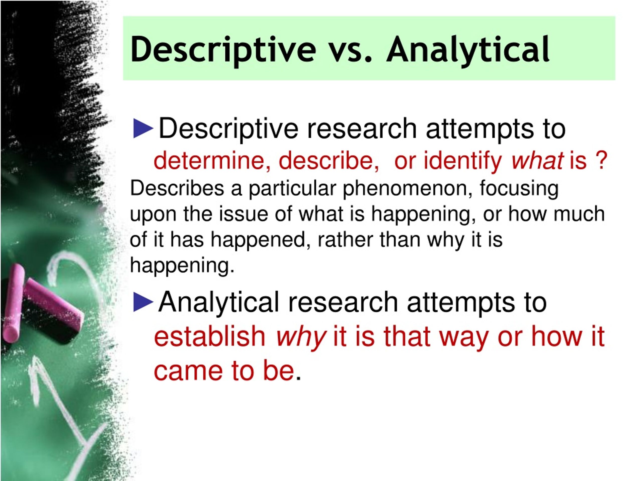 types of research descriptive vs analytical