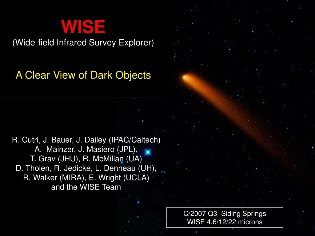 PPT - WISE (Wide-field Infrared Survey Explorer) A Clear View Of Dark ...