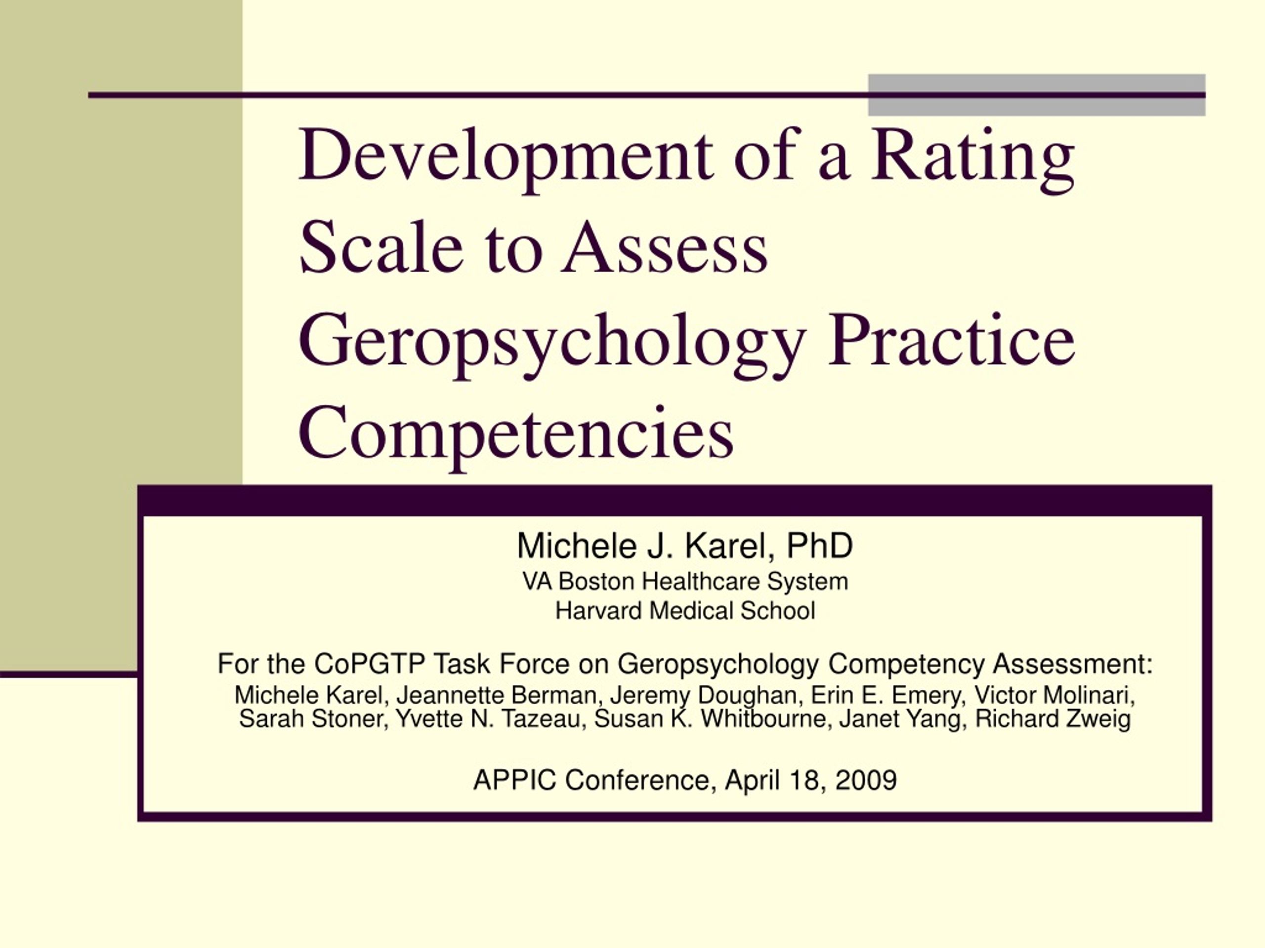 PPT - Development of a Rating Scale to Assess Geropsychology Practice ...