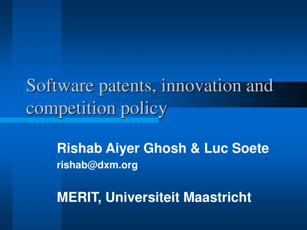 PPT - Software Patents, Innovation And Competition Policy PowerPoint ...