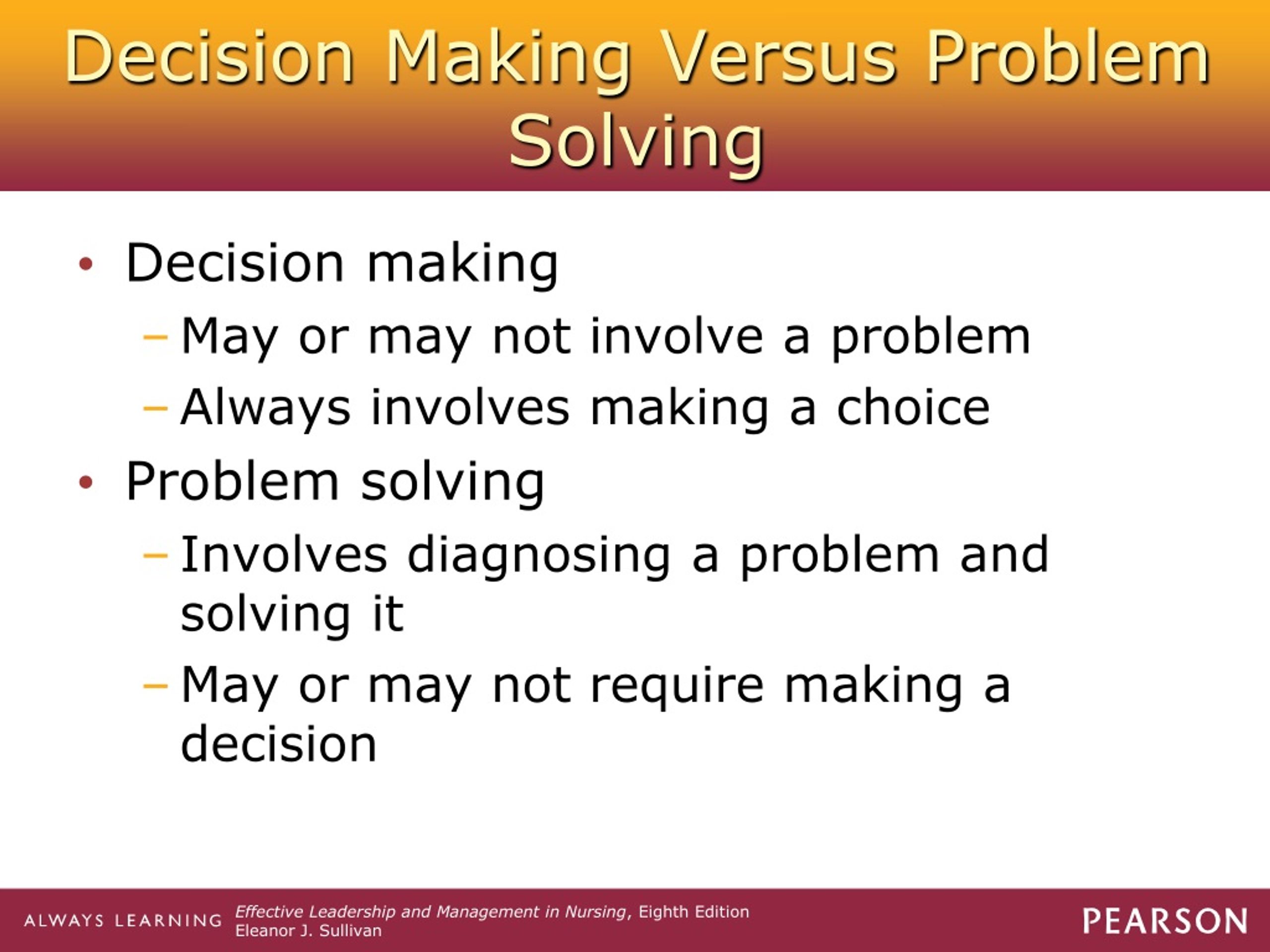 decision making versus problem solving