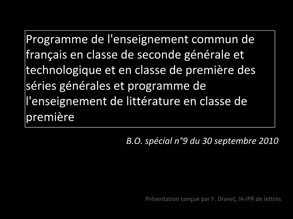 PPT Programme De Lenseignement Commun De Fran Ais En Classe De 