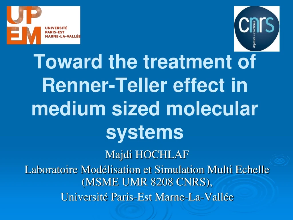 toward the treatment of renner teller effect in medium sized molecular systems n.
