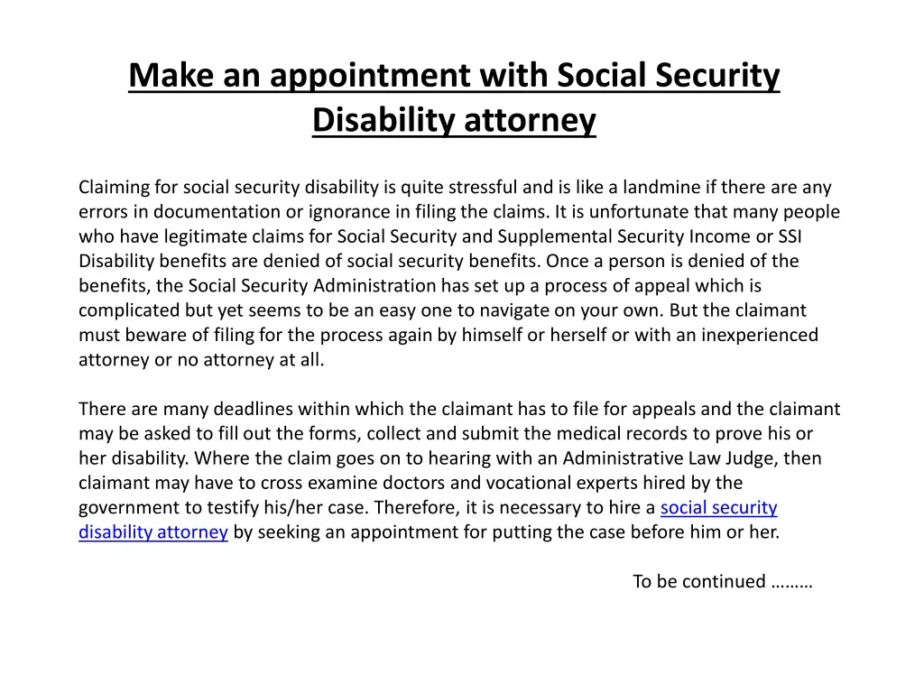 Ppt Make An Appointment With Social Security Disability Attorney Powerpoint Presentation Id 