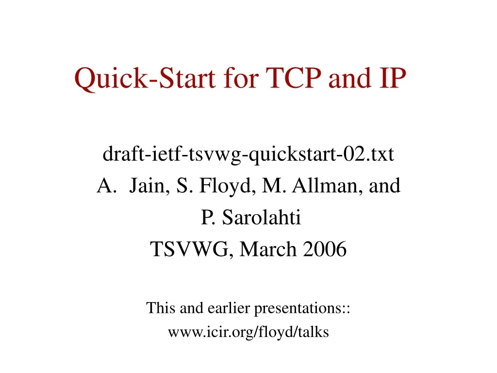 quick start for tcp and ip n.