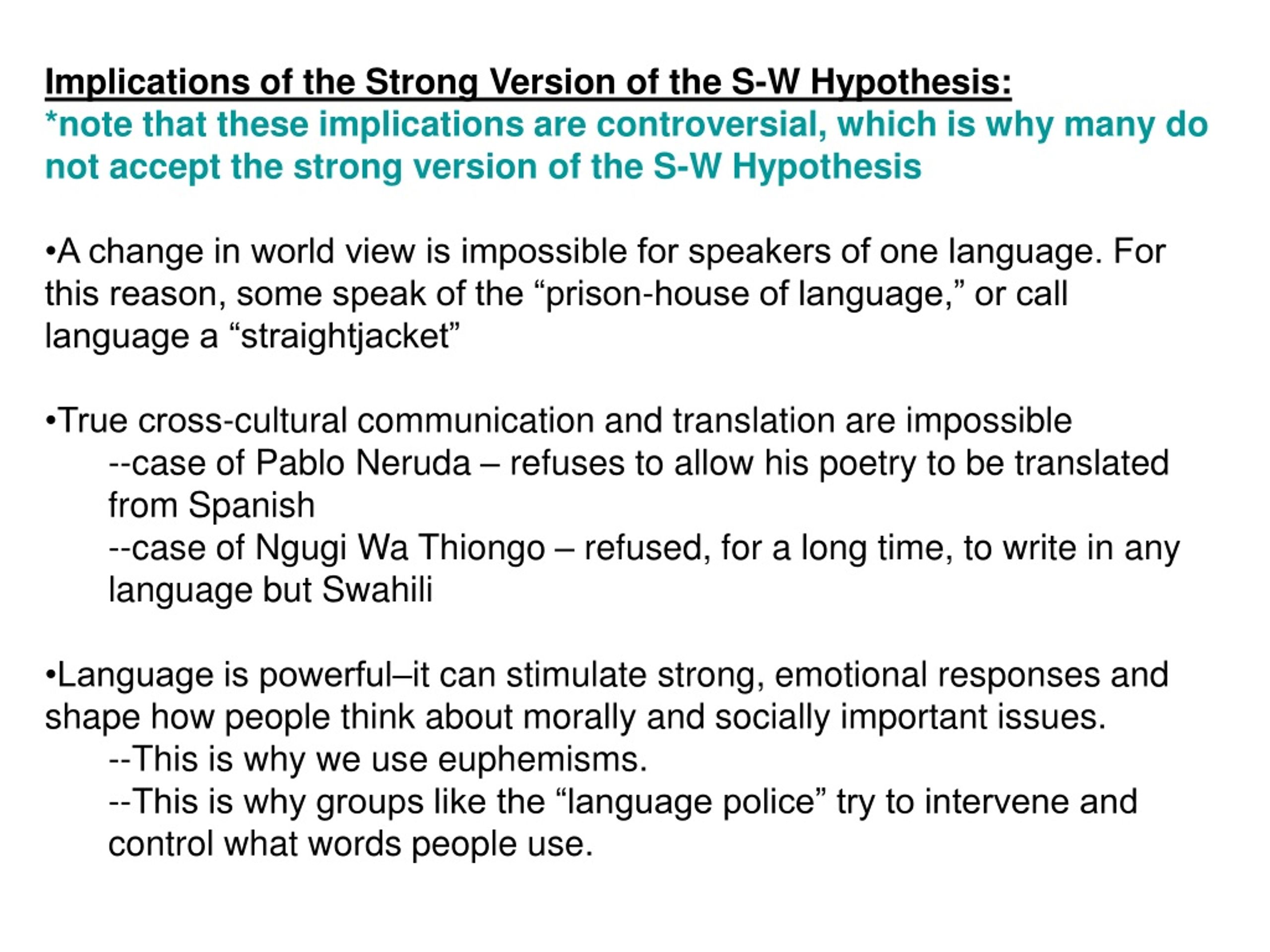 sapir whorf hypothesis weak and strong version