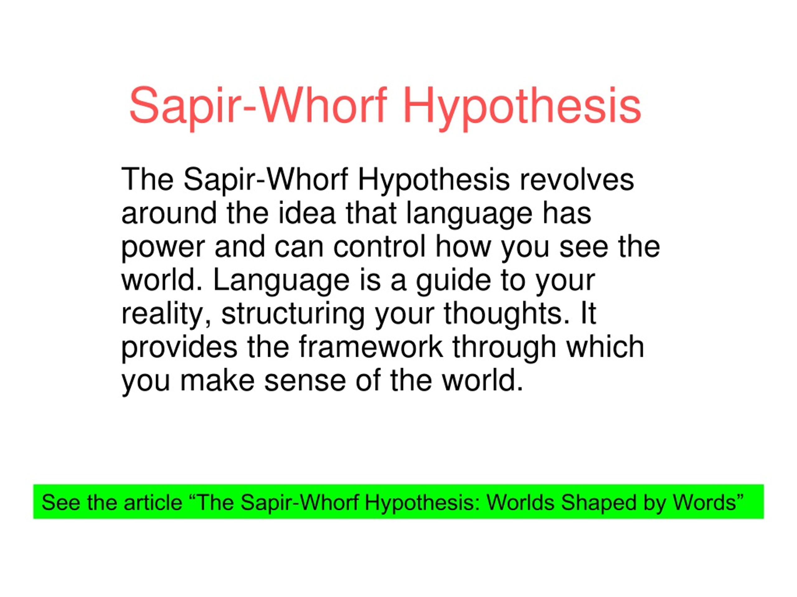 sapir whorf hypothesis examples ppt