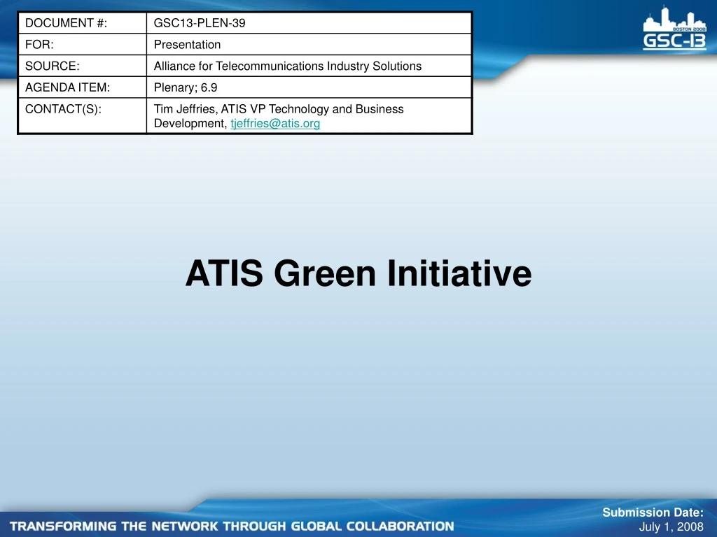 PPT - ATIS Green Initiative PowerPoint Presentation, free download - ID ...