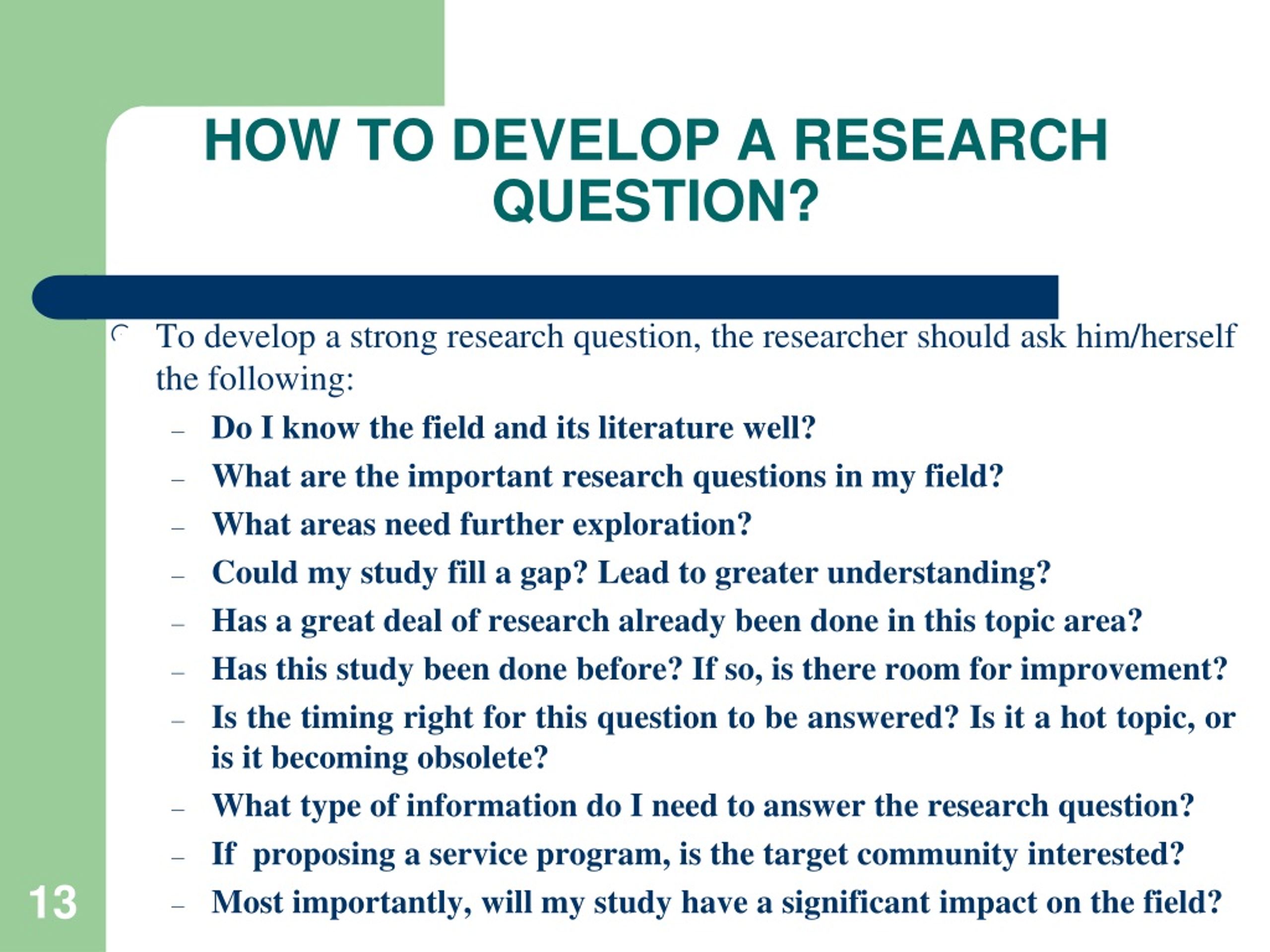 how to develop the research question