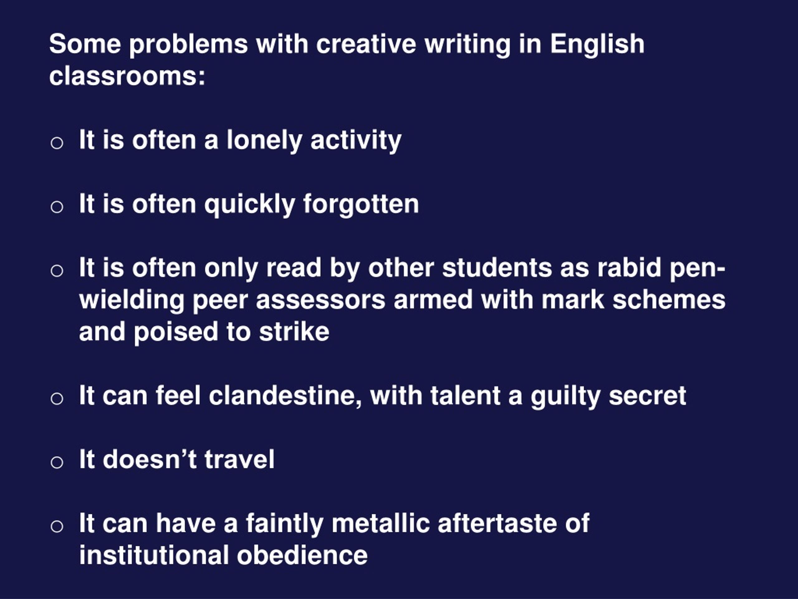 problems of creative writing in english