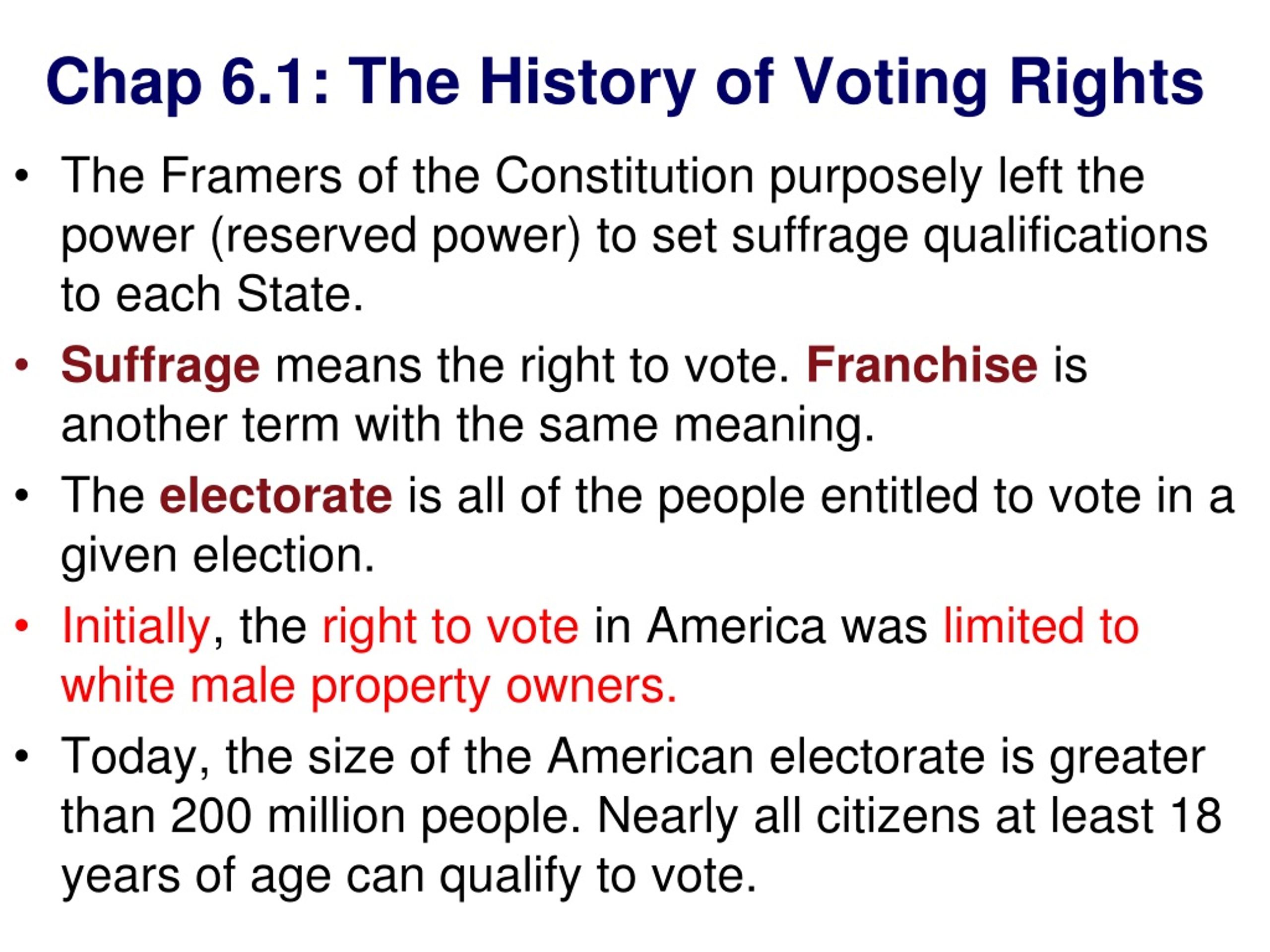 Ppt Chap 61 The History Of Voting Rights Powerpoint Presentation Free Download Id9195265 4225