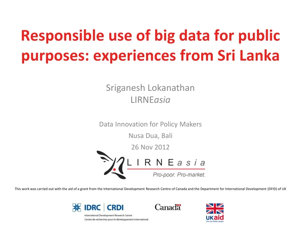 responsible use of big data for public purposes experiences from sri lanka n.