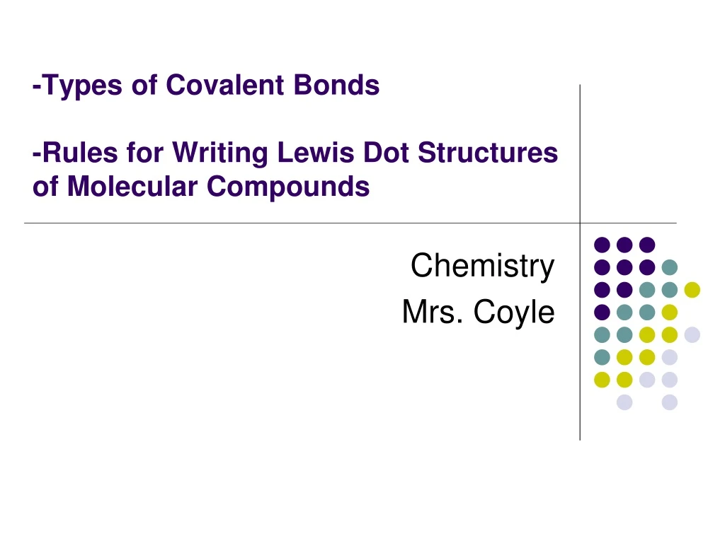 PPT - -Types Of Covalent Bonds -Rules For Writing Lewis Dot Structures ...