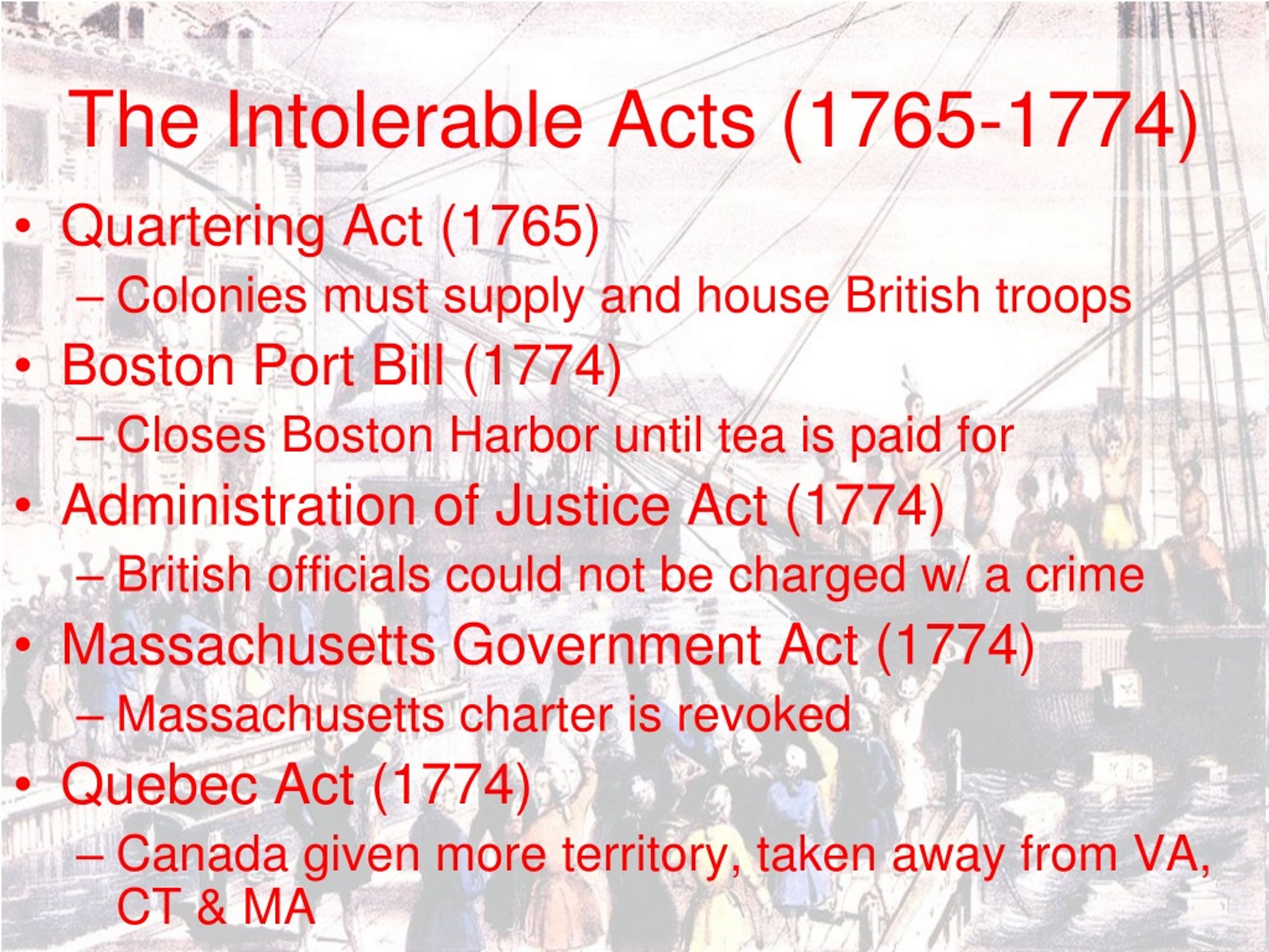 Summary Of Intolerable Acts