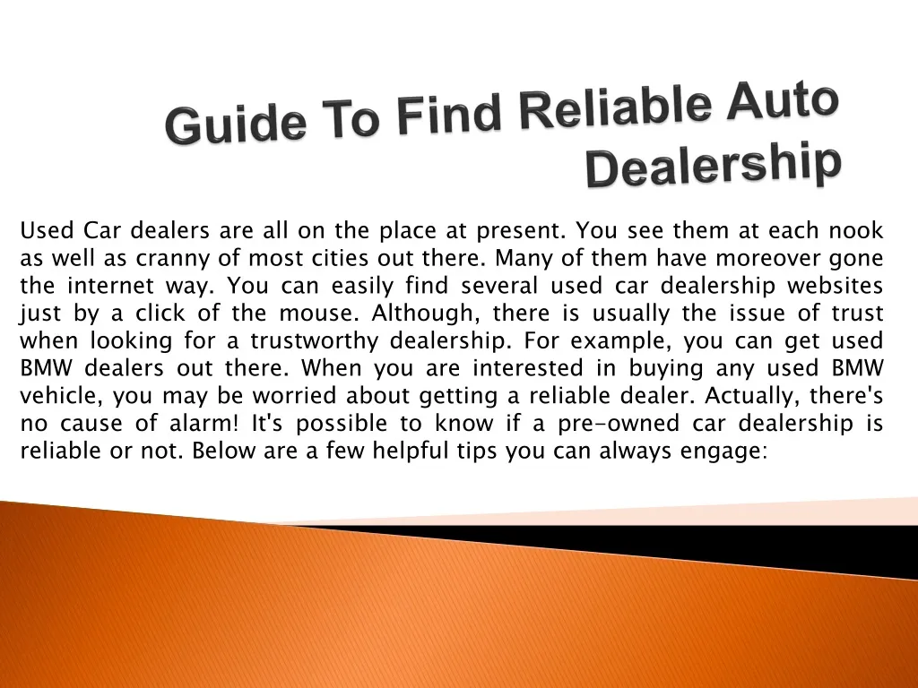 guide to find reliable auto dealership n.