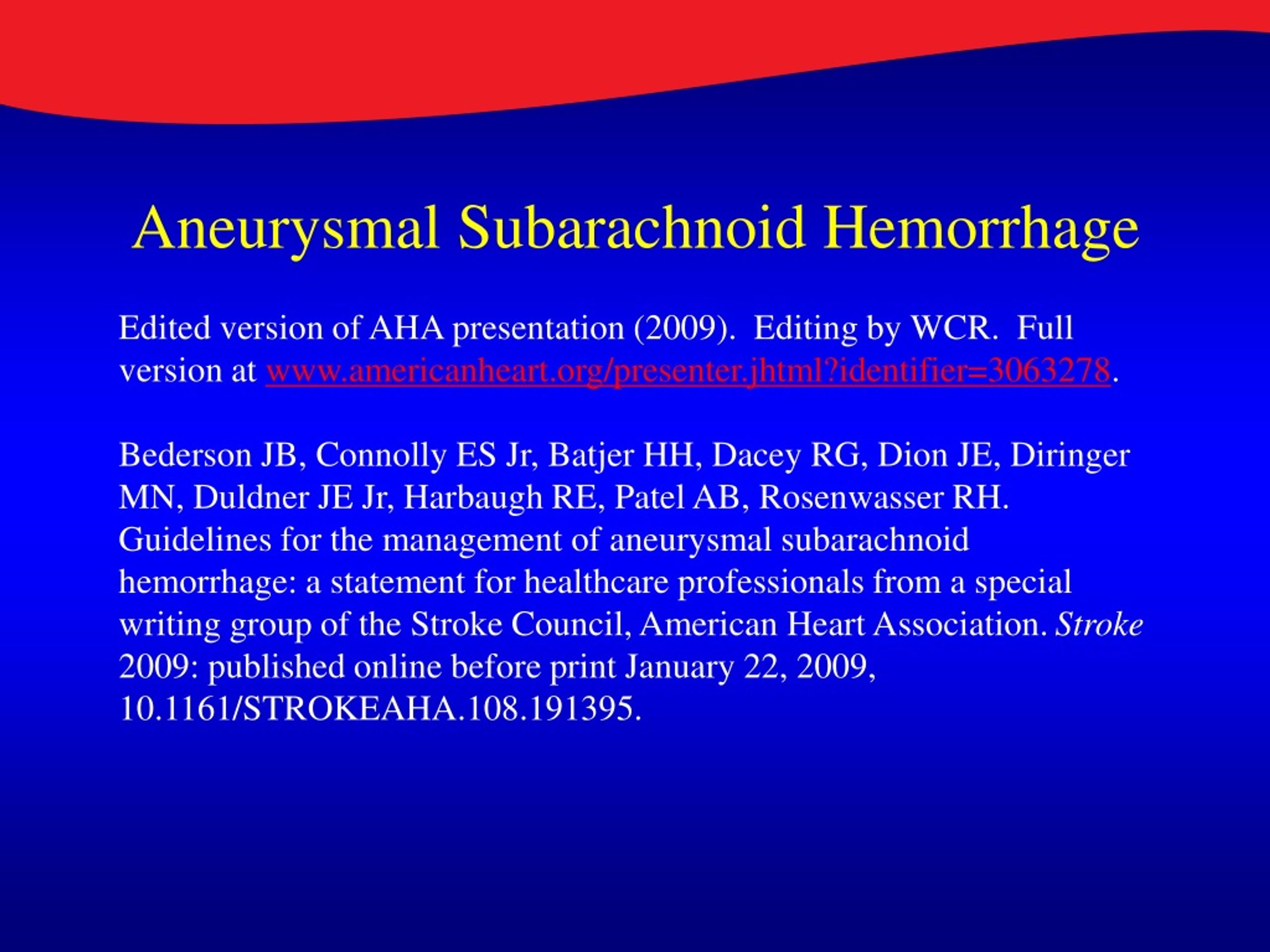 Ppt Aneurysmal Subarachnoid Hemorrhage Powerpoint Presentation Free