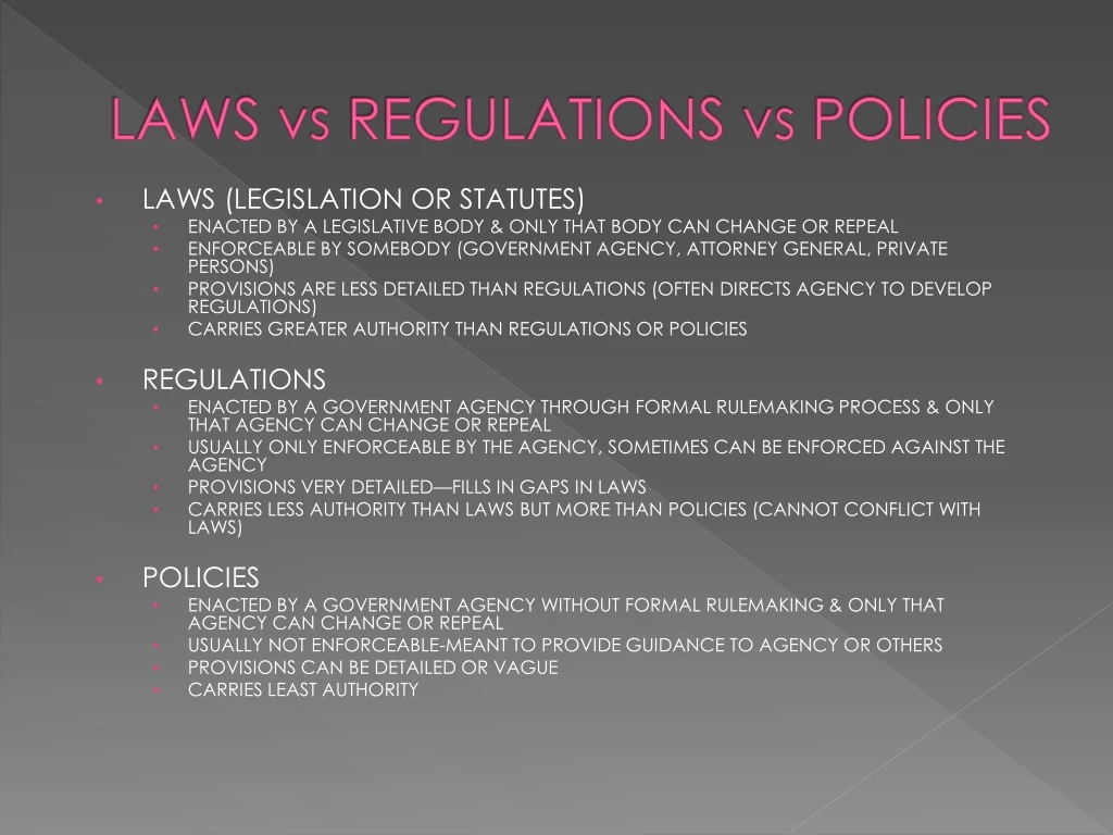 PPT LAWS vs REGULATIONS vs POLICIES PowerPoint Presentation, free