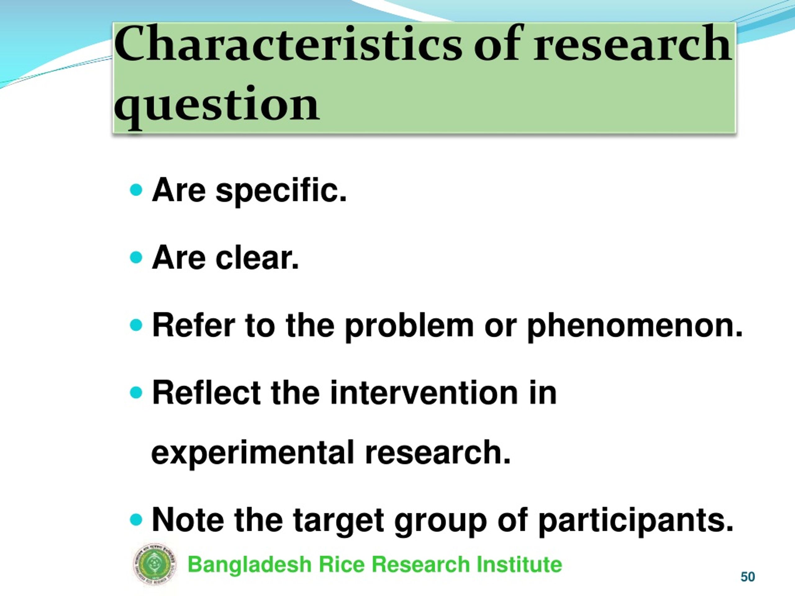 research question characteristics