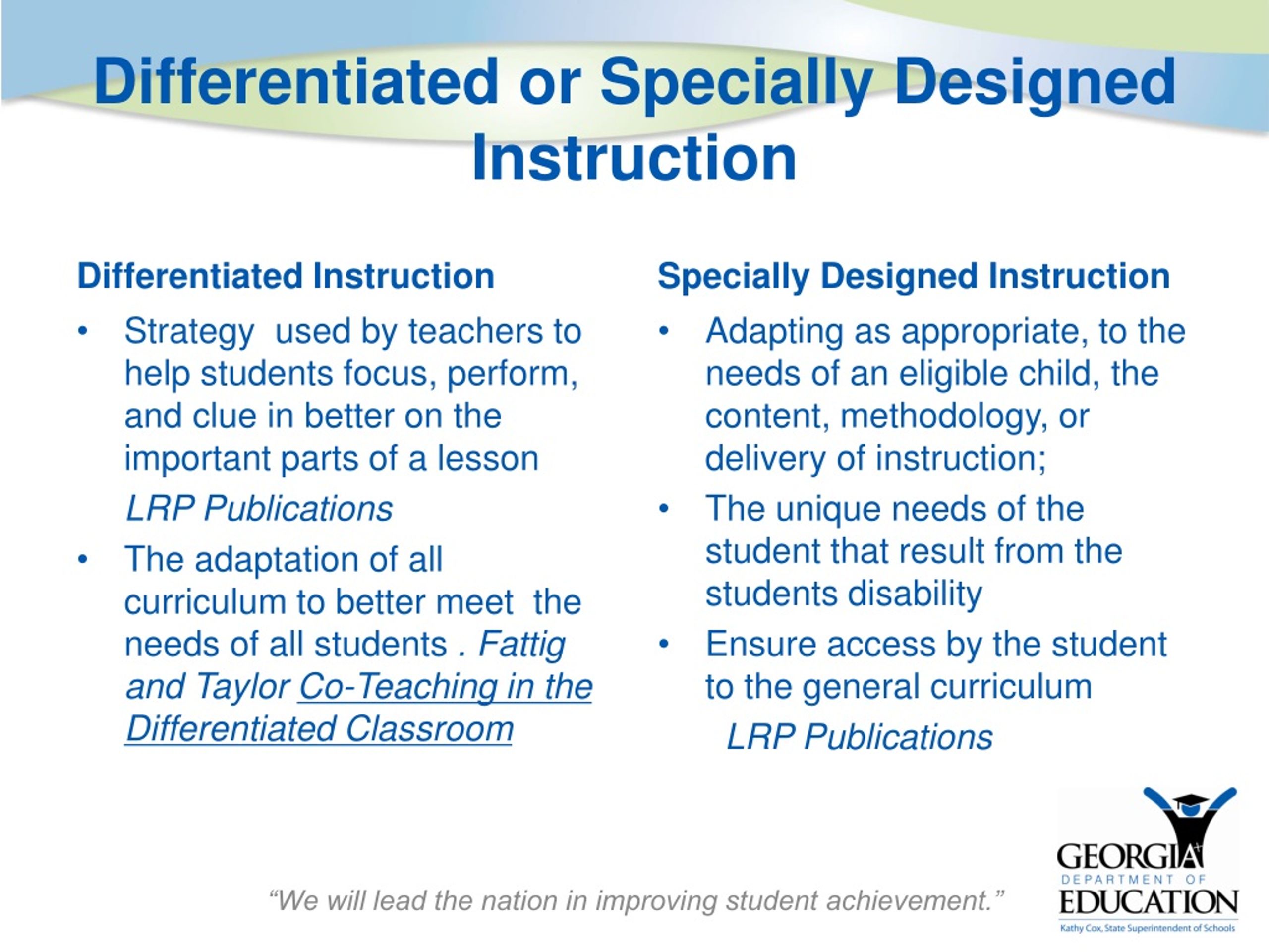 PPT - Implementing Specialized Instruction In The Standards Based ...