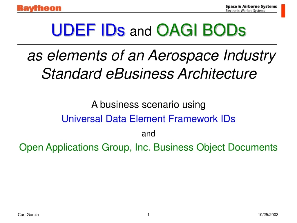 udef ids and oagi bods as elements of an aerospace industry standard ebusiness architecture n.