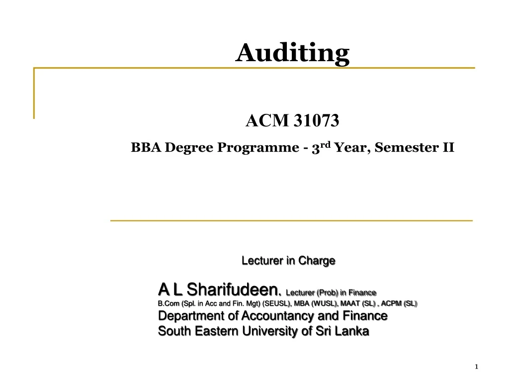 auditing acm 31073 bba degree programme 3 rd year n.