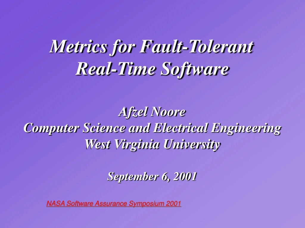 metrics for fault tolerant real time software n.