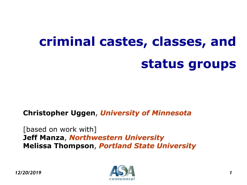 criminal castes classes and status groups n.