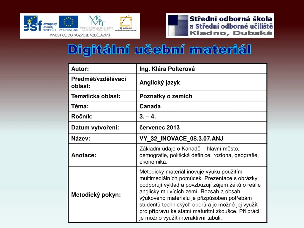 PPT - Digitální Učební Materiál PowerPoint Presentation, Free Download ...