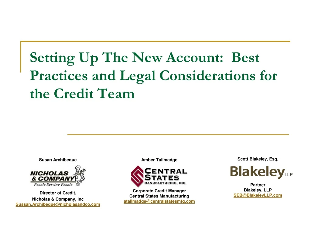 PPT - Setting Up The New Account: Best Practices And Legal ...